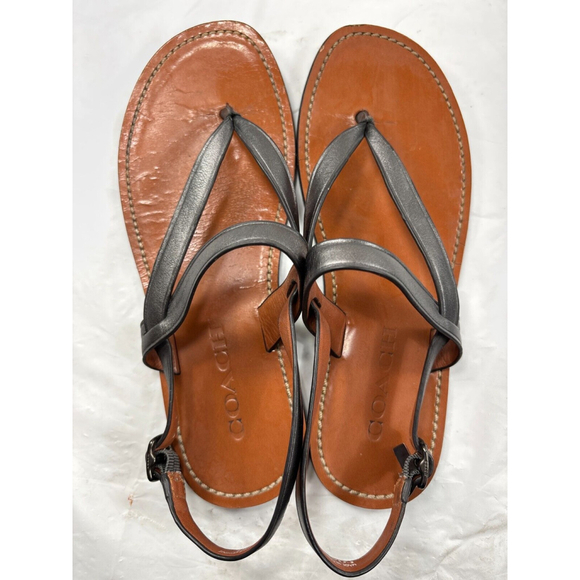 Coach Hudson Leather Sandals Women's Size 5.5 GREY Metallic - Picture 6 of 15